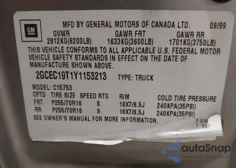 2000 Chevrolet Silverado 1500 Lt z USA, uszkodzony, nr VIN 2GCEC19T1Y1153213